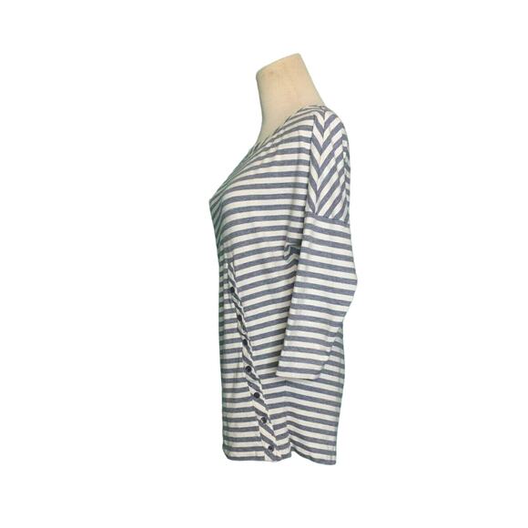 Theory gray cream striped Cotton Asymmetrical 3/4 Sleeve Top Size Small - Picture 5 of 6